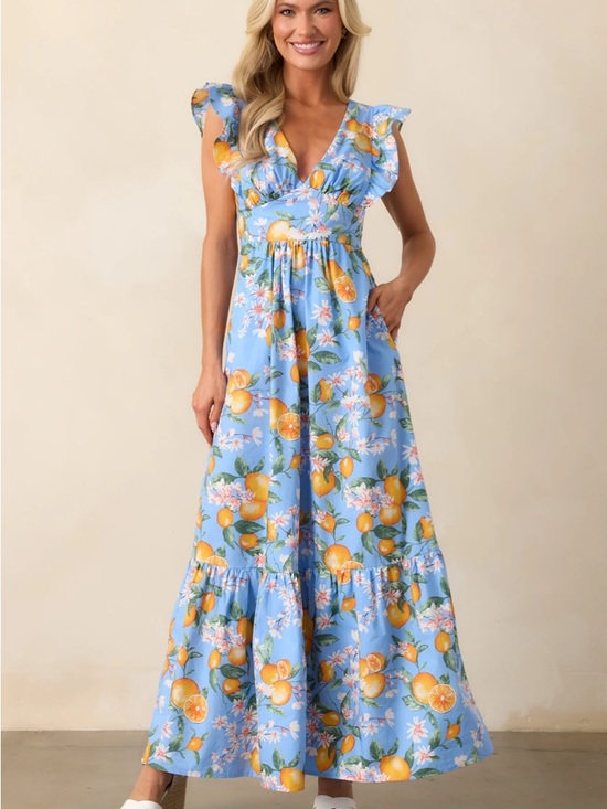 Sunshine State Dresses & Skirts - NWT SUNSHINE STATE OF MIND BLUE COTTON LEMON PRINT MAXI DRESS